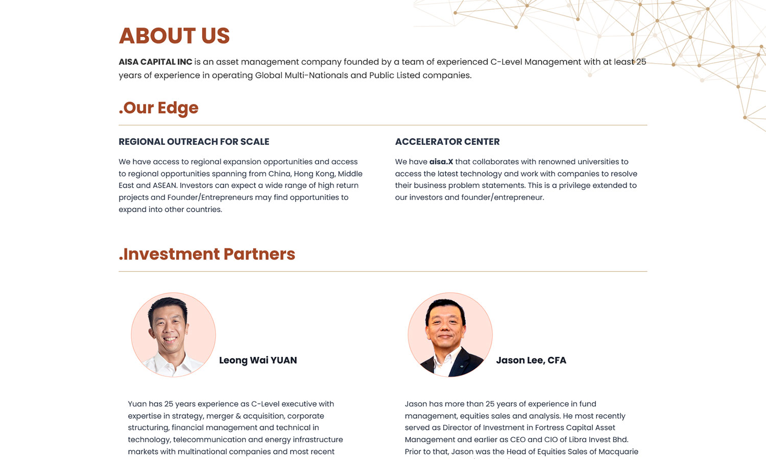 Desktop View Aisa Capital - About Us and Team Member