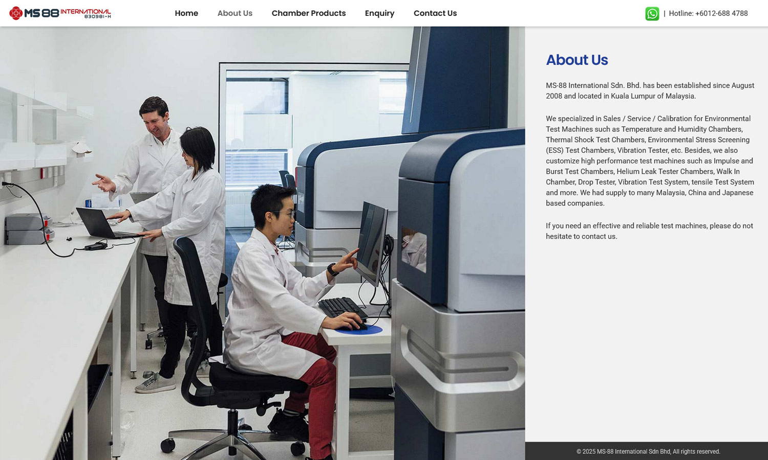 MS88 International desktop view - About us