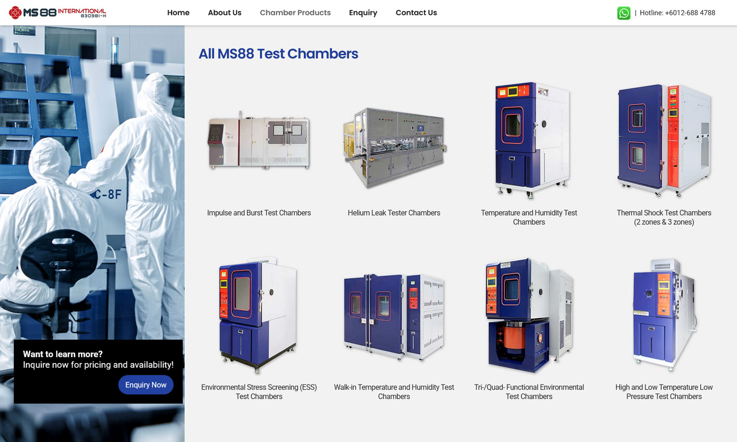 MS88 International desktop view - Chamber Products