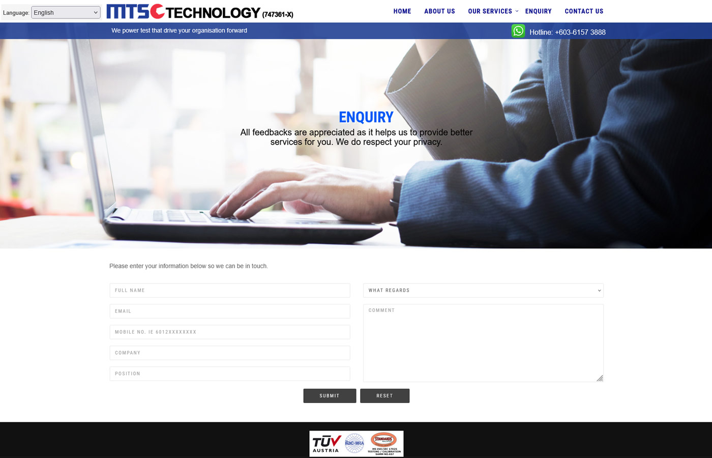Mtsc Technolgoy website designed done by Artcromedia