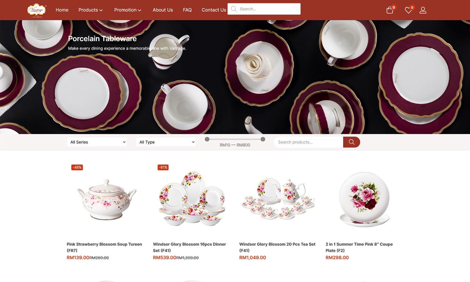 Desktop View Vantage - individual Category listing with filtering feature