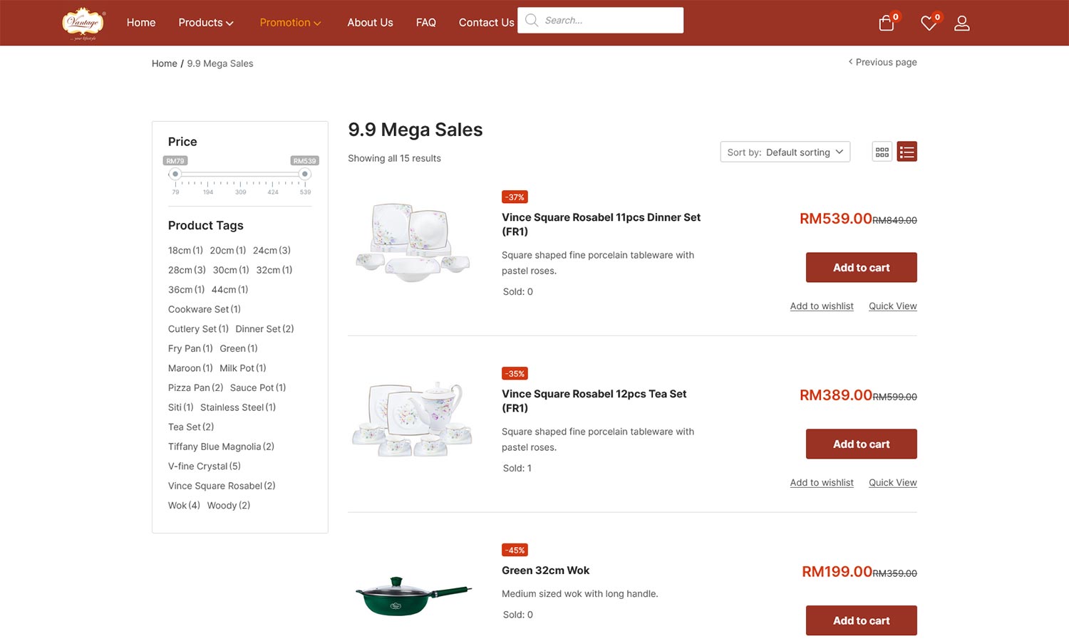 Desktop View Vantage - Shop page listing