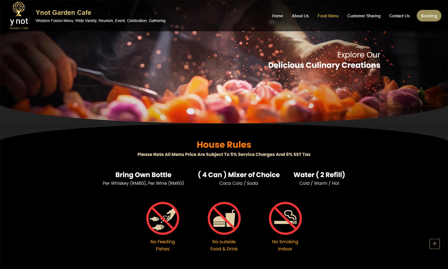 Desktop View - Ynot Garden Cafe - Food Menu