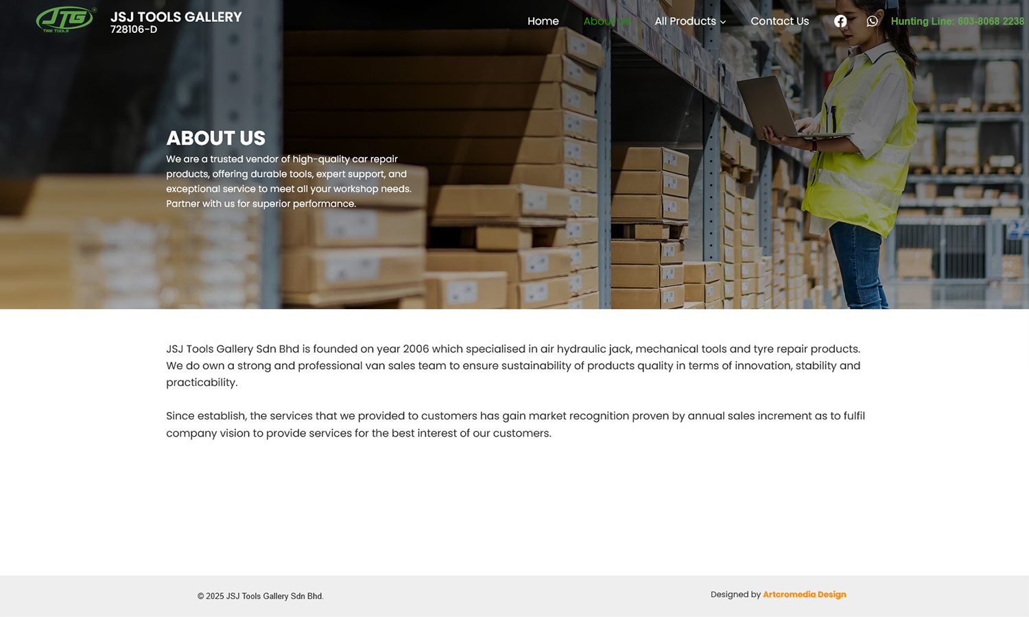 Desktop view - jsj tools gallery - About Us