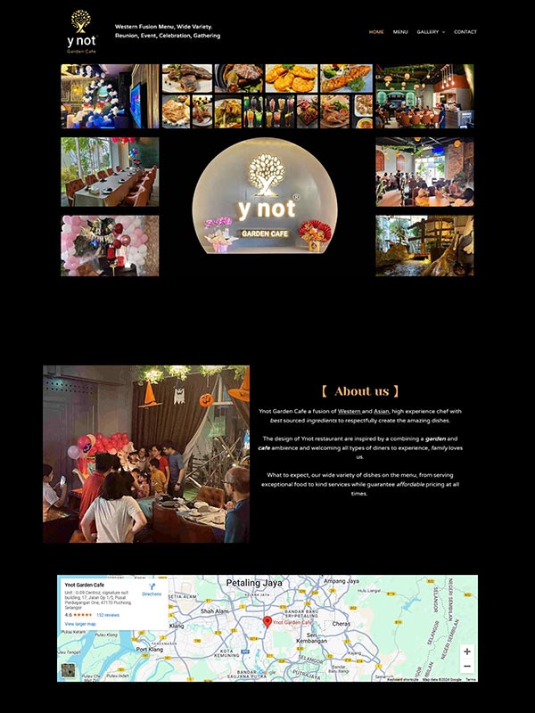 Old website layout for Ynot Garden Cafe